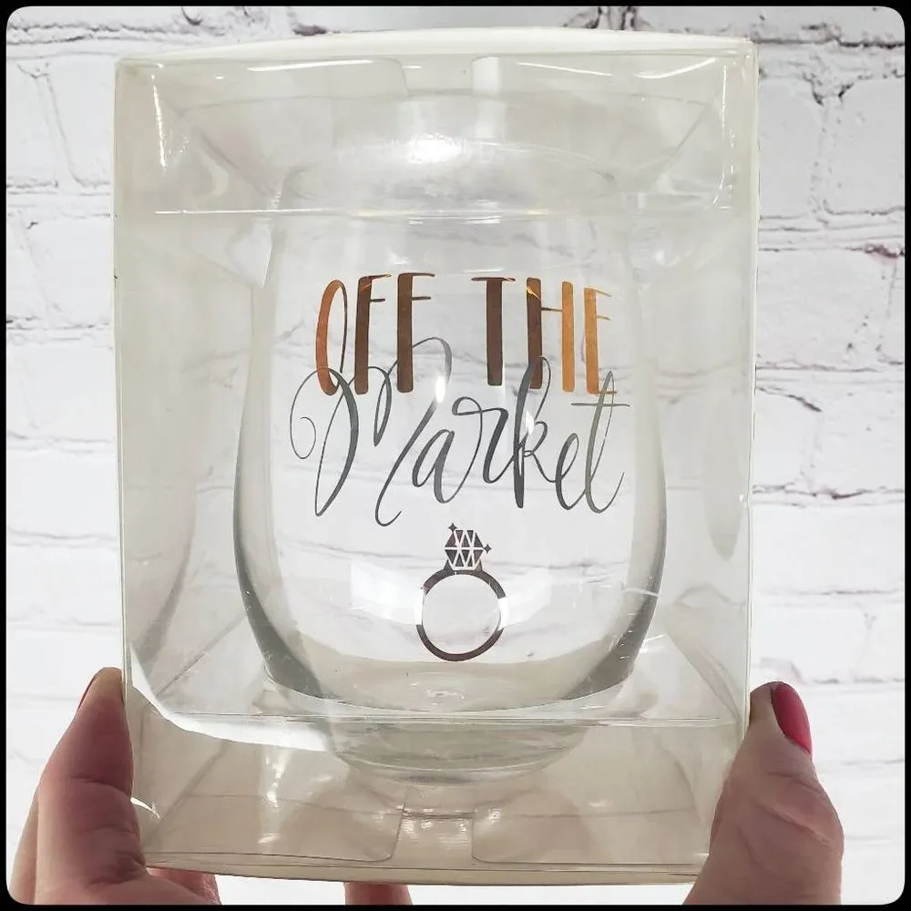 Off The Market Silver Gold Bridal Stemless Wine Glass Bachelorette Lush Diamond